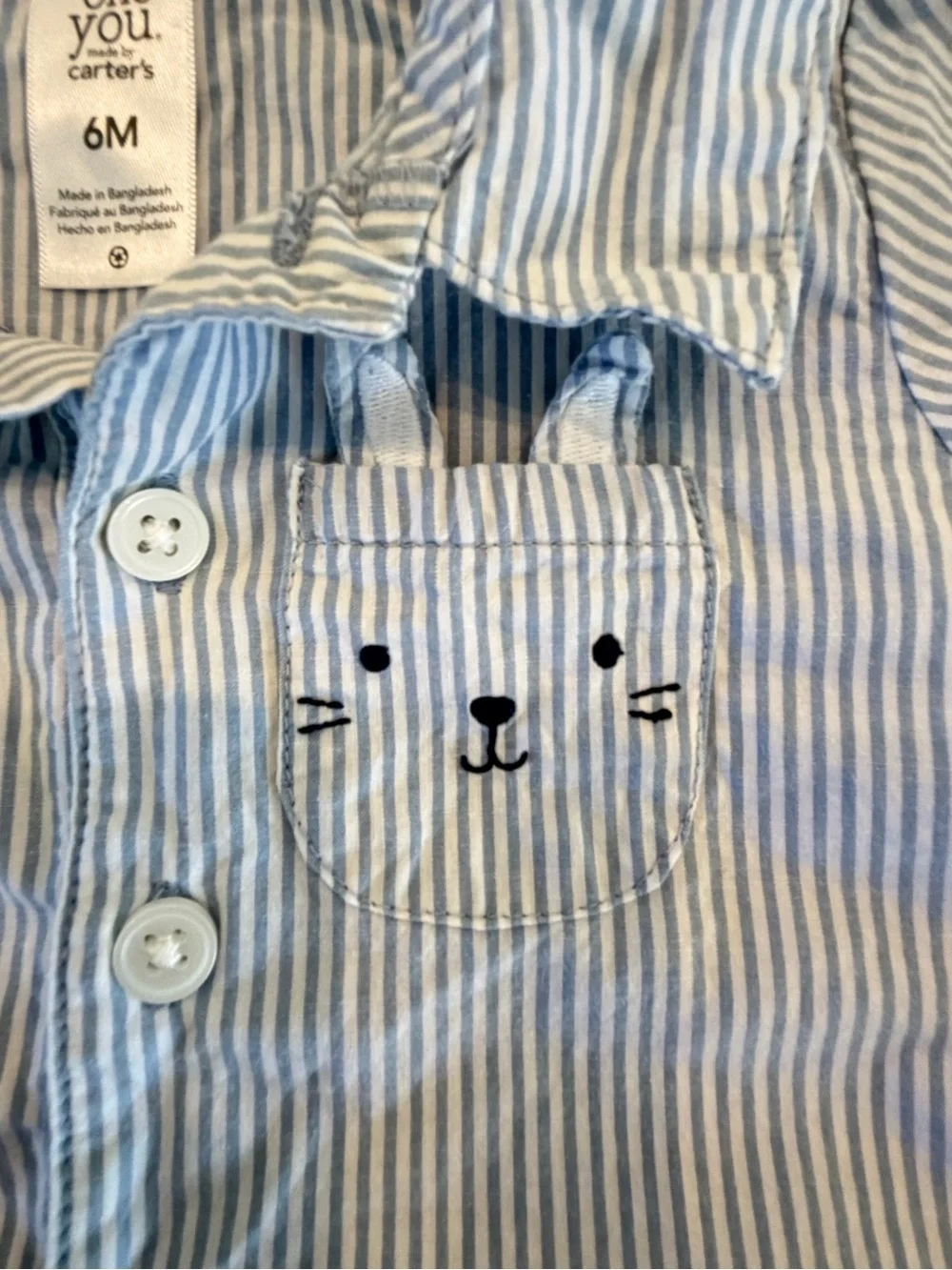 Just One You by Carter’s Baby Blue Stripe Bunny Pocket Romper 6 Months